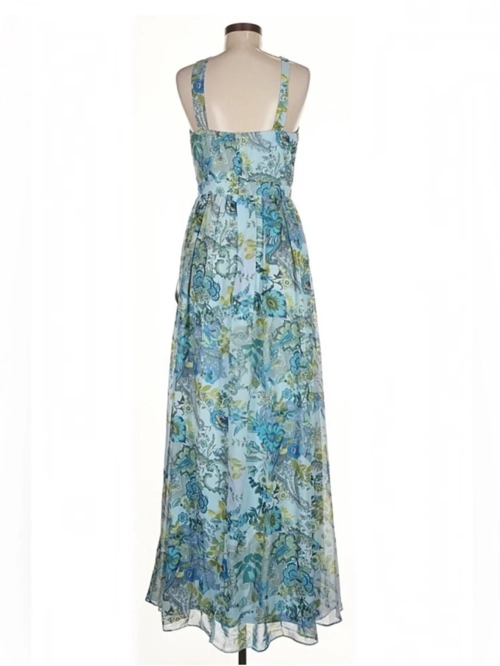 NWT LULUS Dress Lilja Light Blue Floral Print Maxi Lined Women’s Size Large
